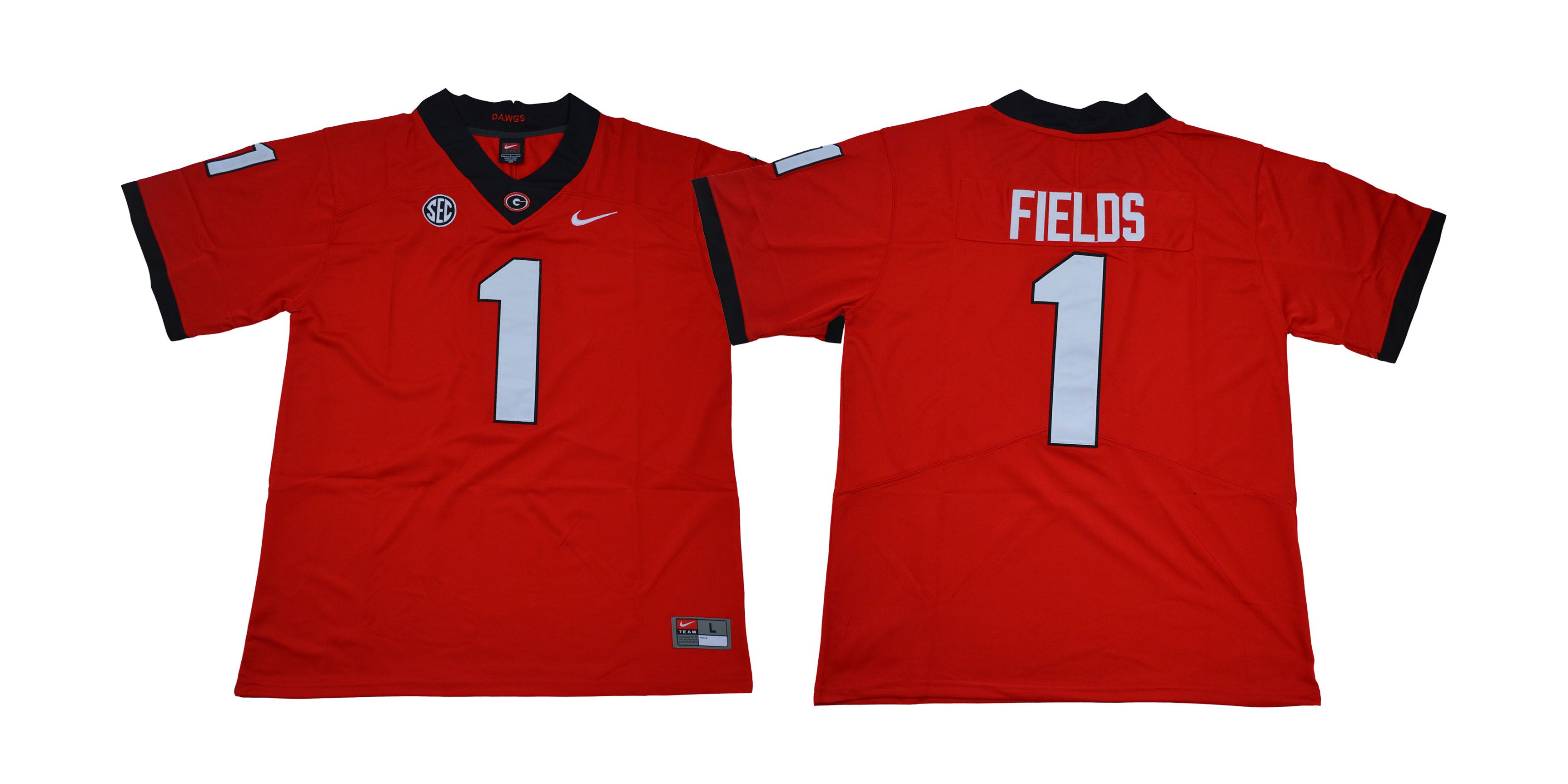 Men Georgia Bulldogs #1 Fields Red NCAA Jerseys->more ncaa teams->NCAA Jersey